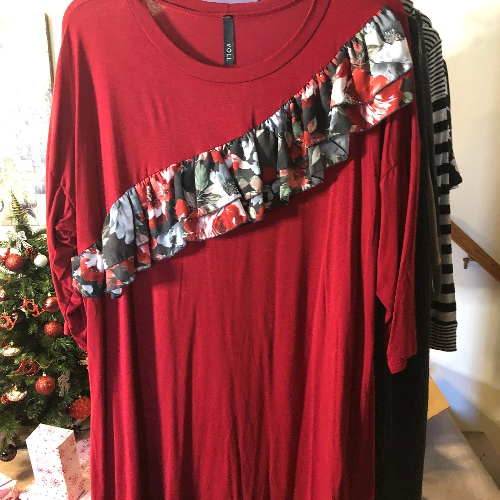 Red Top with Ruffle Detail